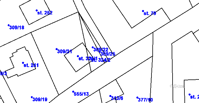 Parcela st. 309/25 v KÚ Drnholec nad Lubinou, Katastrální mapa