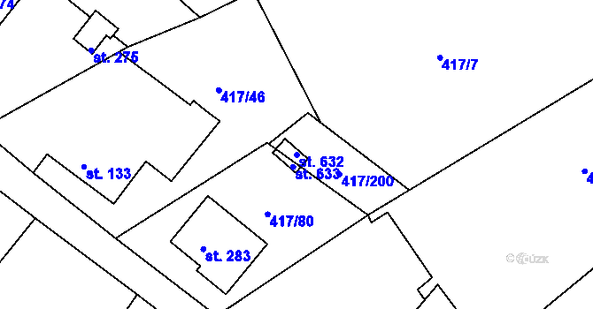 Parcela st. 632 v KÚ Drnholec nad Lubinou, Katastrální mapa