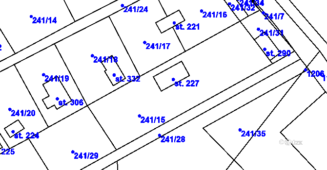 Parcela st. 227 v KÚ Větřkovice u Lubiny, Katastrální mapa