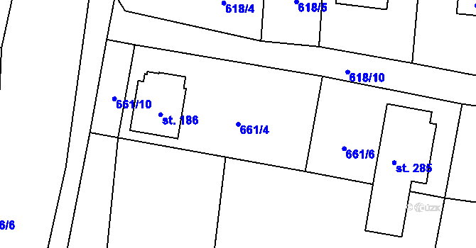 Parcela st. 661/4 v KÚ Větřkovice u Lubiny, Katastrální mapa