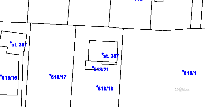 Parcela st. 387 v KÚ Větřkovice u Lubiny, Katastrální mapa