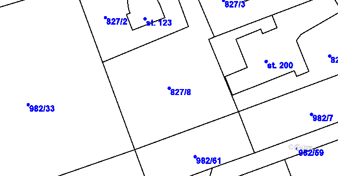 Parcela st. 827/8 v KÚ Větřkovice u Lubiny, Katastrální mapa