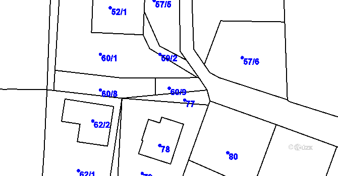 Parcela st. 60/9 v KÚ Lubná u Rakovníka, Katastrální mapa