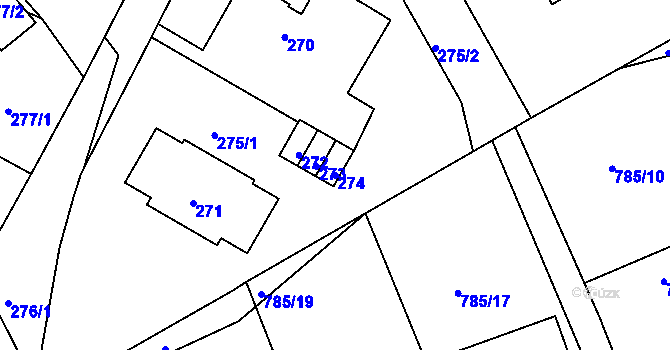 Parcela st. 274 v KÚ Lubná u Rakovníka, Katastrální mapa