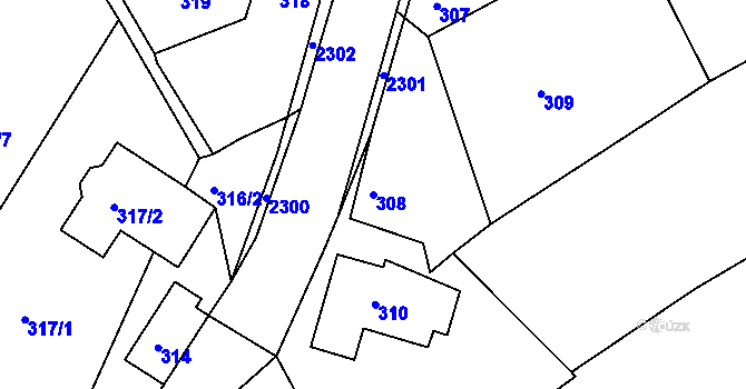 Parcela st. 308 v KÚ Lubná u Rakovníka, Katastrální mapa