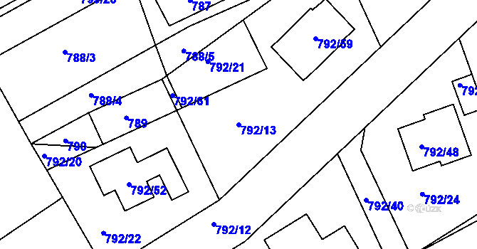 Parcela st. 792/13 v KÚ Lubná u Rakovníka, Katastrální mapa