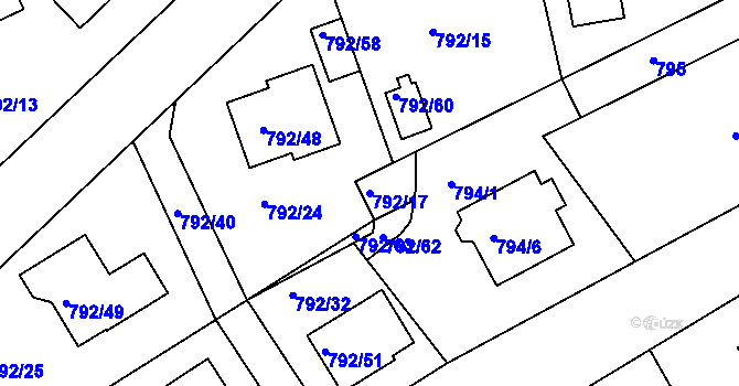 Parcela st. 792/17 v KÚ Lubná u Rakovníka, Katastrální mapa