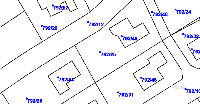Parcela st. 792/25 v KÚ Lubná u Rakovníka, Katastrální mapa