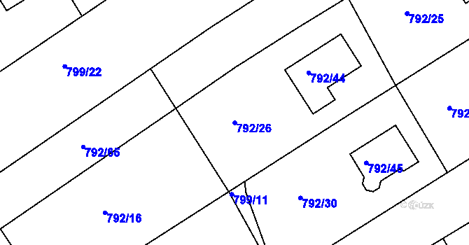 Parcela st. 792/26 v KÚ Lubná u Rakovníka, Katastrální mapa