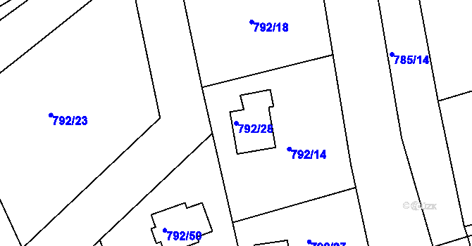 Parcela st. 792/28 v KÚ Lubná u Rakovníka, Katastrální mapa