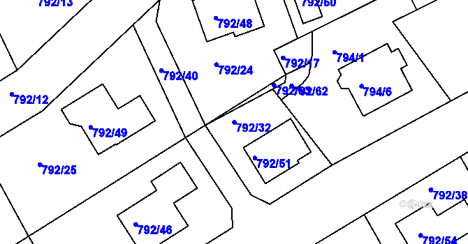 Parcela st. 792/32 v KÚ Lubná u Rakovníka, Katastrální mapa