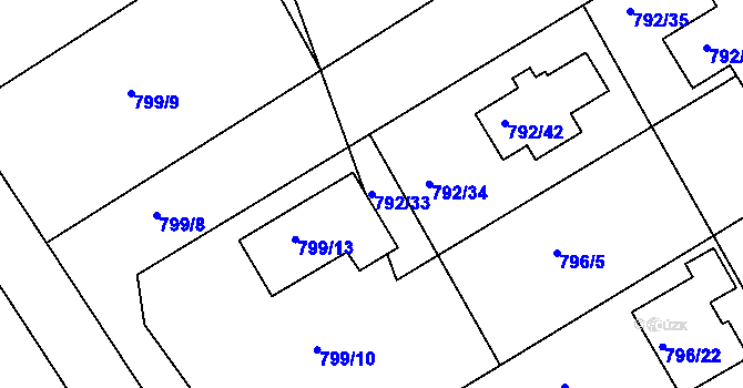 Parcela st. 792/33 v KÚ Lubná u Rakovníka, Katastrální mapa