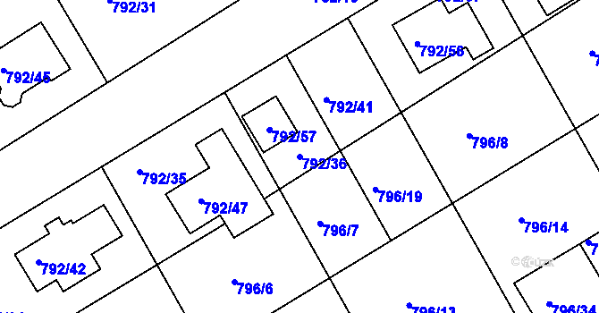 Parcela st. 792/36 v KÚ Lubná u Rakovníka, Katastrální mapa