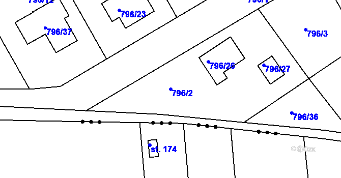 Parcela st. 796/2 v KÚ Lubná u Rakovníka, Katastrální mapa