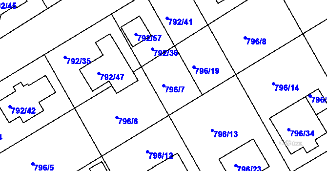 Parcela st. 796/7 v KÚ Lubná u Rakovníka, Katastrální mapa