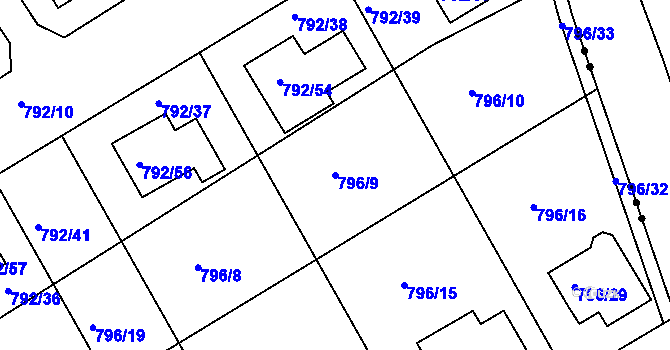 Parcela st. 796/9 v KÚ Lubná u Rakovníka, Katastrální mapa