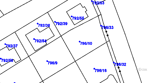 Parcela st. 796/10 v KÚ Lubná u Rakovníka, Katastrální mapa