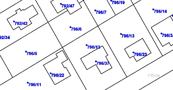 Parcela st. 796/12 v KÚ Lubná u Rakovníka, Katastrální mapa