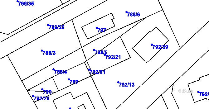 Parcela st. 792/21 v KÚ Lubná u Rakovníka, Katastrální mapa