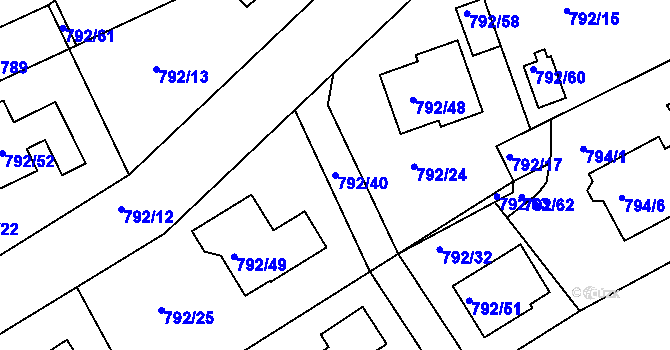 Parcela st. 792/40 v KÚ Lubná u Rakovníka, Katastrální mapa