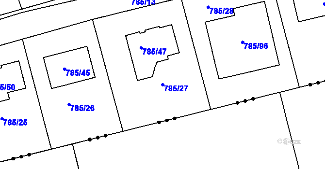 Parcela st. 785/27 v KÚ Lubná u Rakovníka, Katastrální mapa