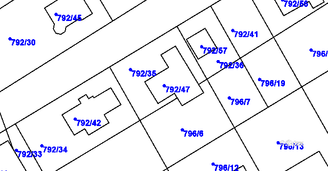 Parcela st. 792/47 v KÚ Lubná u Rakovníka, Katastrální mapa