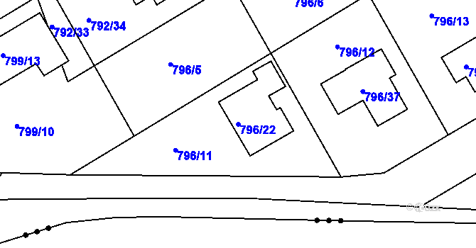 Parcela st. 796/22 v KÚ Lubná u Rakovníka, Katastrální mapa
