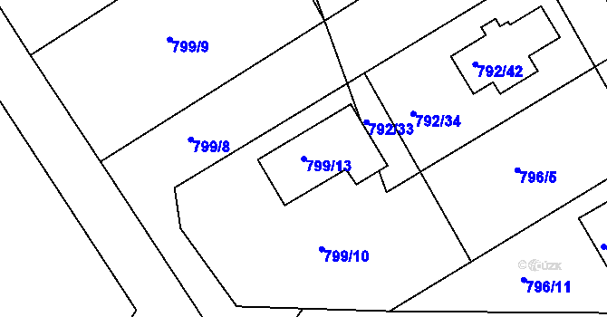 Parcela st. 799/13 v KÚ Lubná u Rakovníka, Katastrální mapa