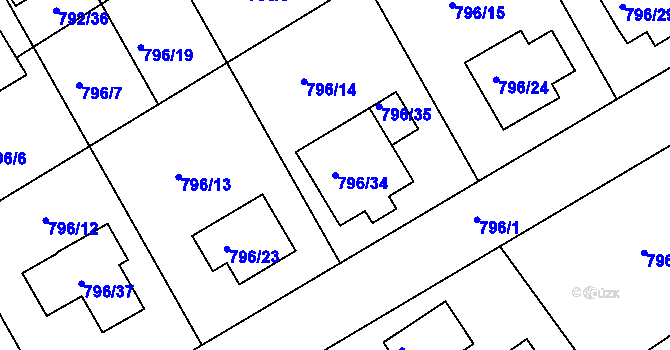 Parcela st. 796/34 v KÚ Lubná u Rakovníka, Katastrální mapa