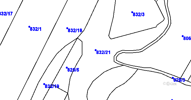 Parcela st. 832/21 v KÚ Lubná u Rakovníka, Katastrální mapa
