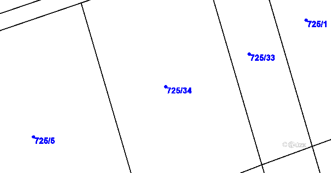 Parcela st. 725/34 v KÚ Lubná u Rakovníka, Katastrální mapa
