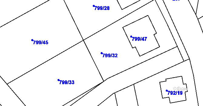 Parcela st. 799/32 v KÚ Lubná u Rakovníka, Katastrální mapa