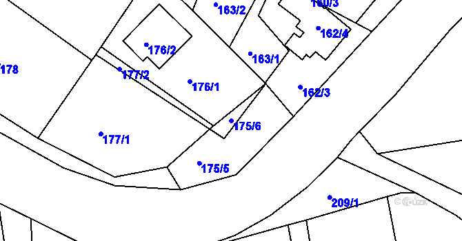 Parcela st. 175/6 v KÚ Lubná u Rakovníka, Katastrální mapa