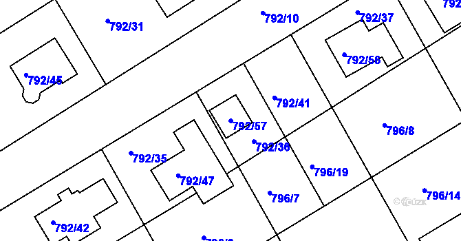 Parcela st. 792/57 v KÚ Lubná u Rakovníka, Katastrální mapa