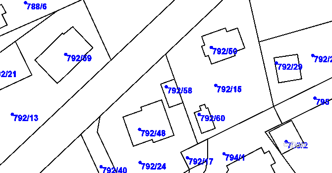 Parcela st. 792/58 v KÚ Lubná u Rakovníka, Katastrální mapa
