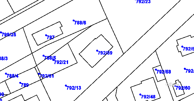 Parcela st. 792/59 v KÚ Lubná u Rakovníka, Katastrální mapa