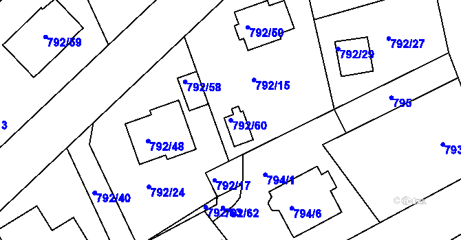 Parcela st. 792/60 v KÚ Lubná u Rakovníka, Katastrální mapa