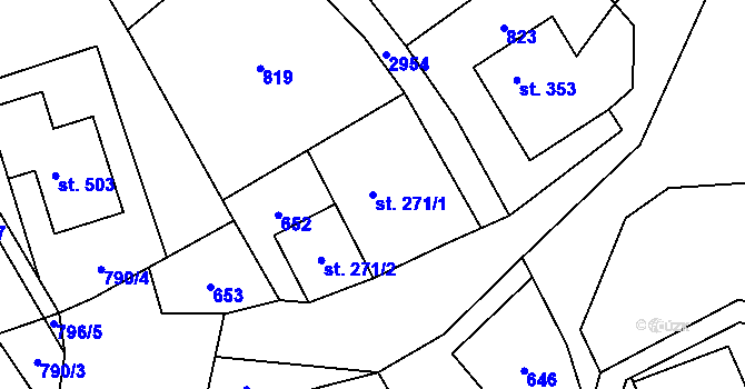 Parcela st. 271/1 v KÚ Lubná u Poličky, Katastrální mapa