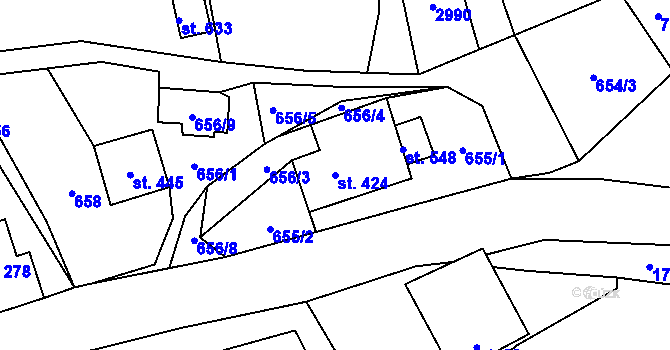 Parcela st. 424 v KÚ Lubná u Poličky, Katastrální mapa