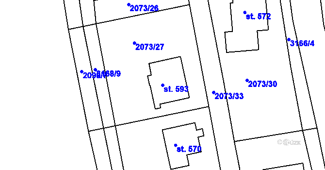 Parcela st. 593 v KÚ Lubná u Poličky, Katastrální mapa