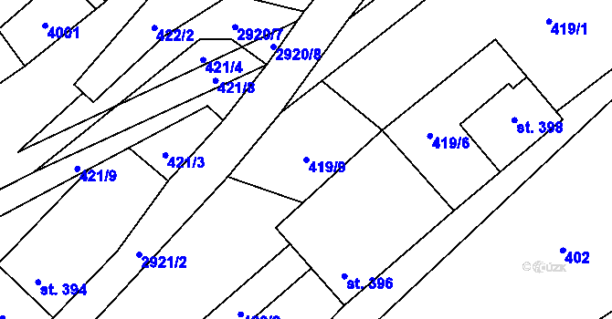 Parcela st. 419/9 v KÚ Lubná u Poličky, Katastrální mapa