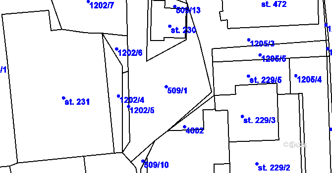 Parcela st. 509/1 v KÚ Lubná u Poličky, Katastrální mapa