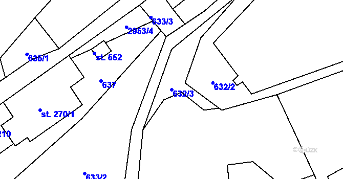 Parcela st. 632/3 v KÚ Lubná u Poličky, Katastrální mapa