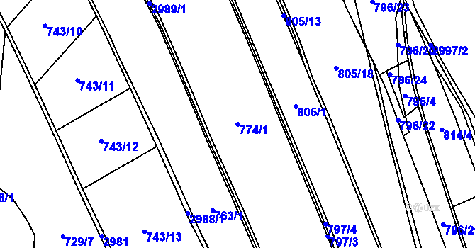 Parcela st. 774/1 v KÚ Lubná u Poličky, Katastrální mapa