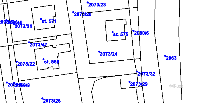Parcela st. 2073/24 v KÚ Lubná u Poličky, Katastrální mapa