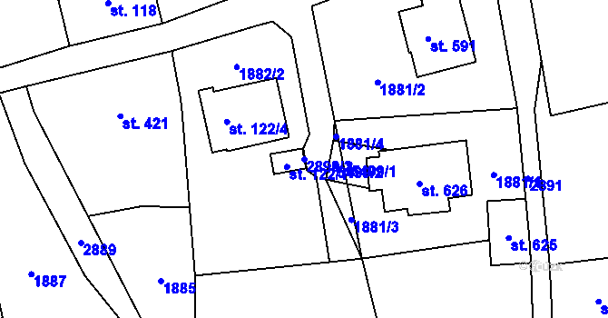 Parcela st. 2890/2 v KÚ Lubná u Poličky, Katastrální mapa