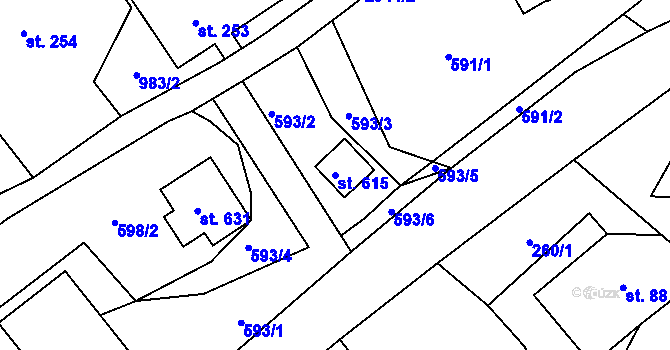 Parcela st. 615 v KÚ Lubná u Poličky, Katastrální mapa