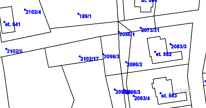 Parcela st. 2098/3 v KÚ Lubná u Poličky, Katastrální mapa
