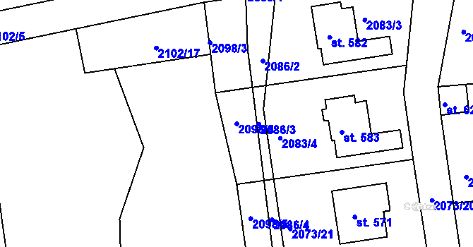 Parcela st. 2098/4 v KÚ Lubná u Poličky, Katastrální mapa