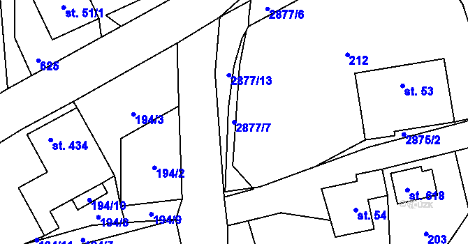 Parcela st. 2877/7 v KÚ Lubná u Poličky, Katastrální mapa